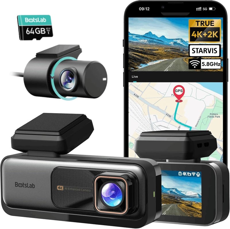Botslab 4K Dash Cam Front and Rear, 170° Ultra Wide 4K+2K Dashcam with ADAS, Night Vision, 24/7 Parking Mode, Sony STARVIS Sensor, WDR, Free 64GB SD Card, 5.8GHz WiFi, Built-in GPS, Loop Recording - Image 1